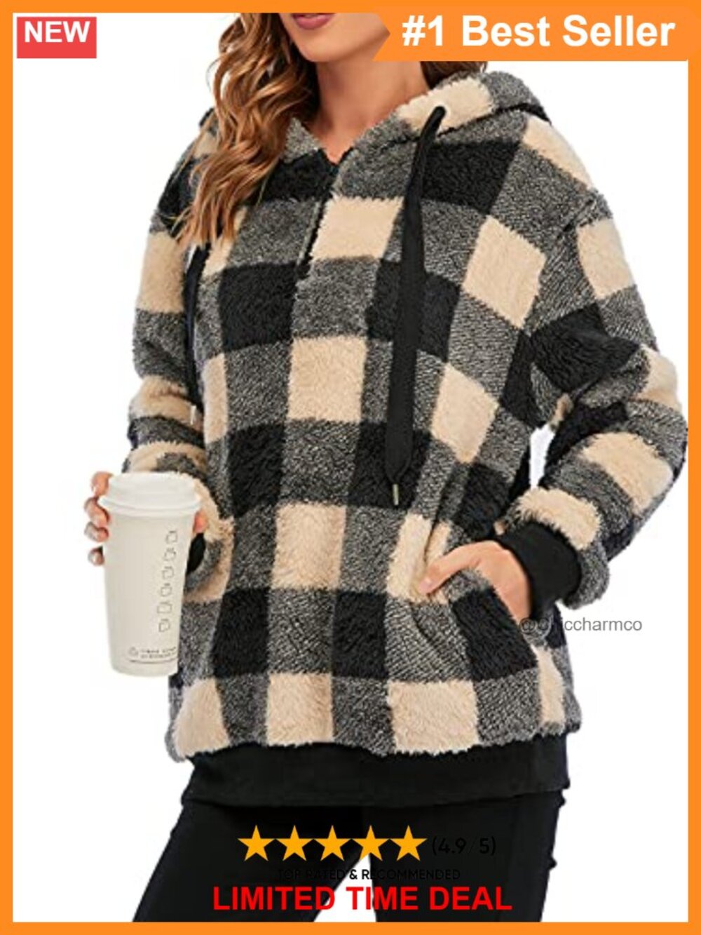 Sherpa Fleece Pullover Hoodie 1/4 Zip Fuzzy Sweatshirt Loose Fit